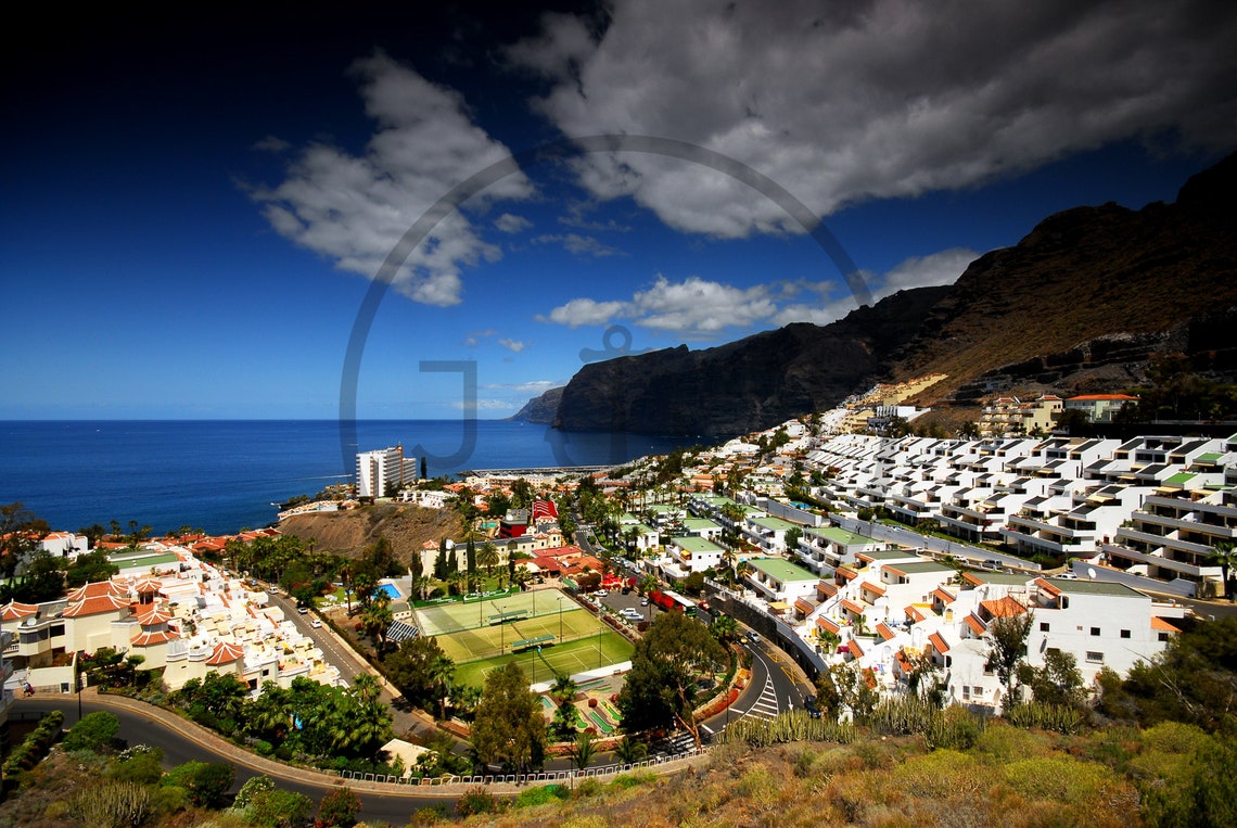 Los Gigantes Tenerife Resort Town Marina Towering Cliffs View Poster - Image 3