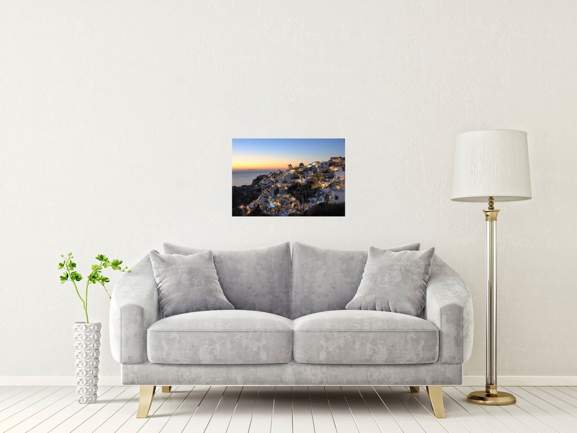 Santorini Greece Whitewashed Cliff Town Sunset Sea View Travel Poster - Image 2