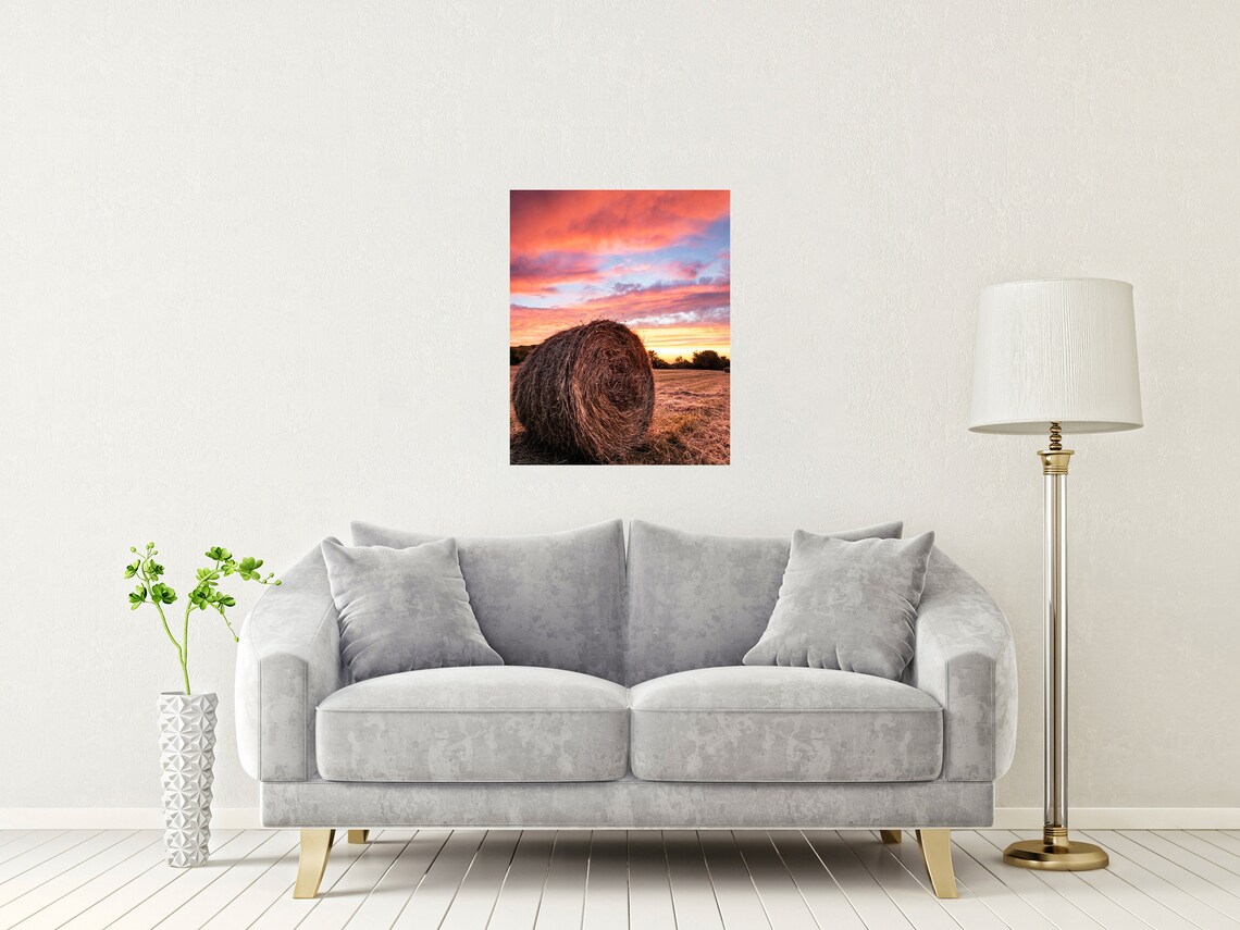 Hay Bale At Sunset South Downs Golden Sky Countryside Poster - Image 2