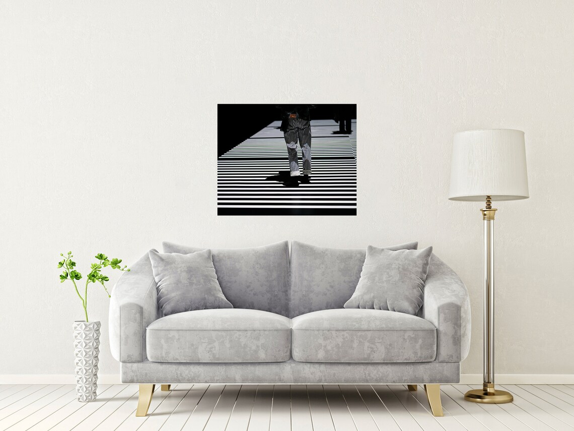 Striped Shadow Crosswalk Stride Black White Street Photo Poster - Image 2