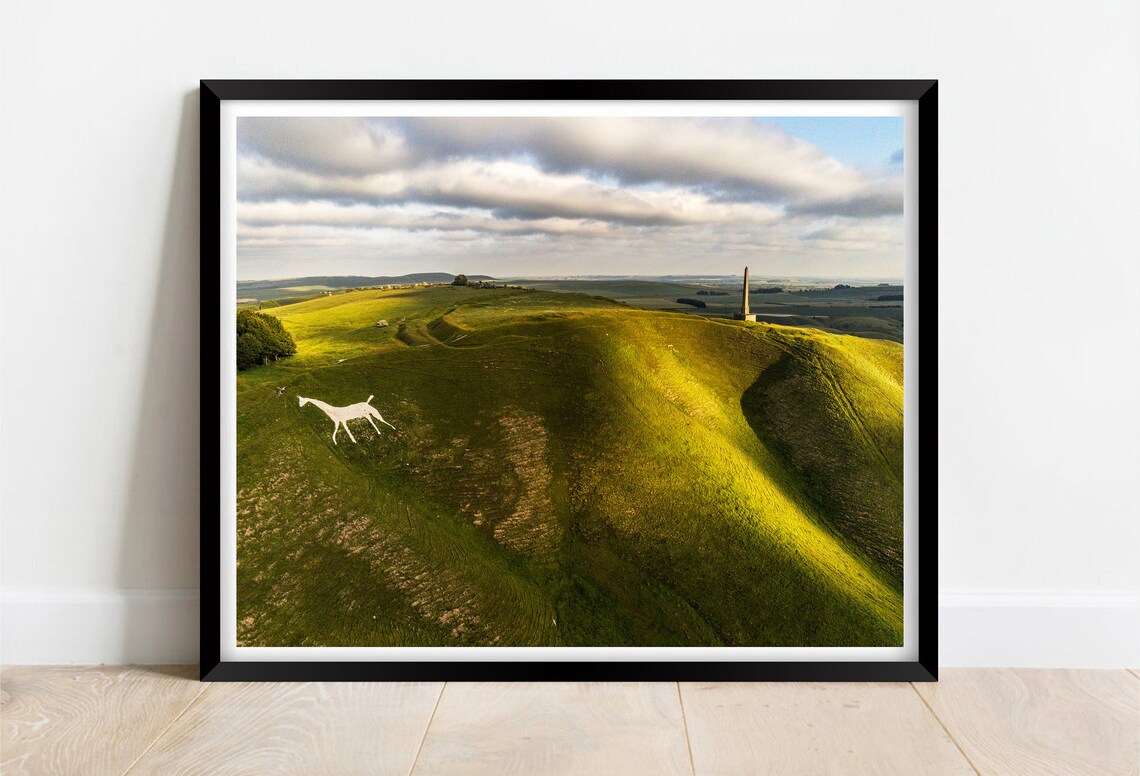 Cherhill White Horse Wiltshire Chalk Hill Aerial View Poster