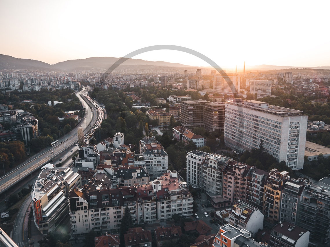 Sofia Bulgaria Sunset City Aerial Balkans Mountains Glow Poster - Image 3
