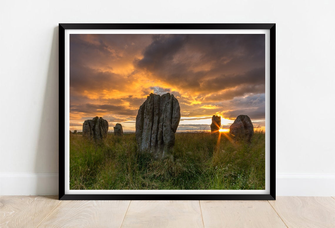 Duddo Five Stones Northumberland At Sunset Under Blazing Sky Poster