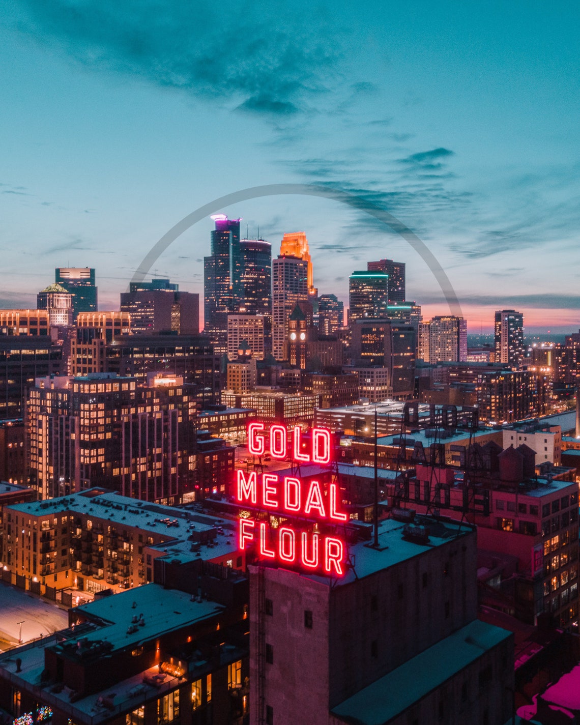 Minneapolis Skyline Sunset Gold Medal Flour Neon Sign Minnesota Poster - Image 3