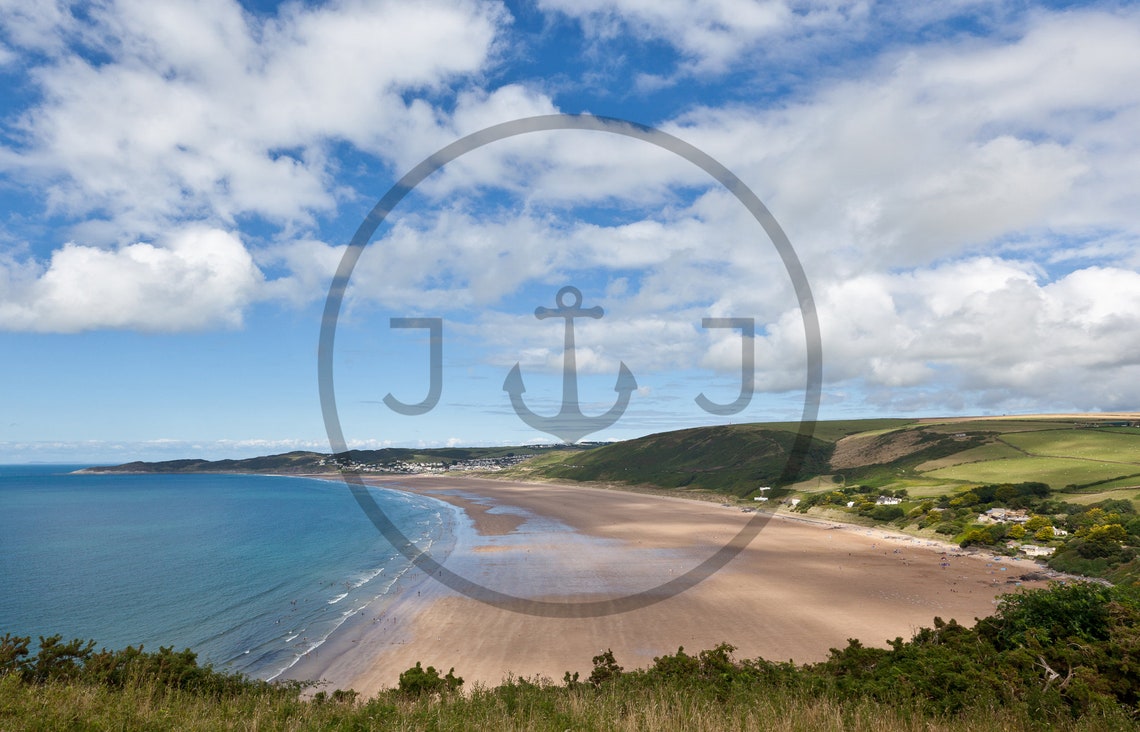 Putsborough Beach Devon Wide Sandy Bay Green Hills Clouds Poster - Image 3