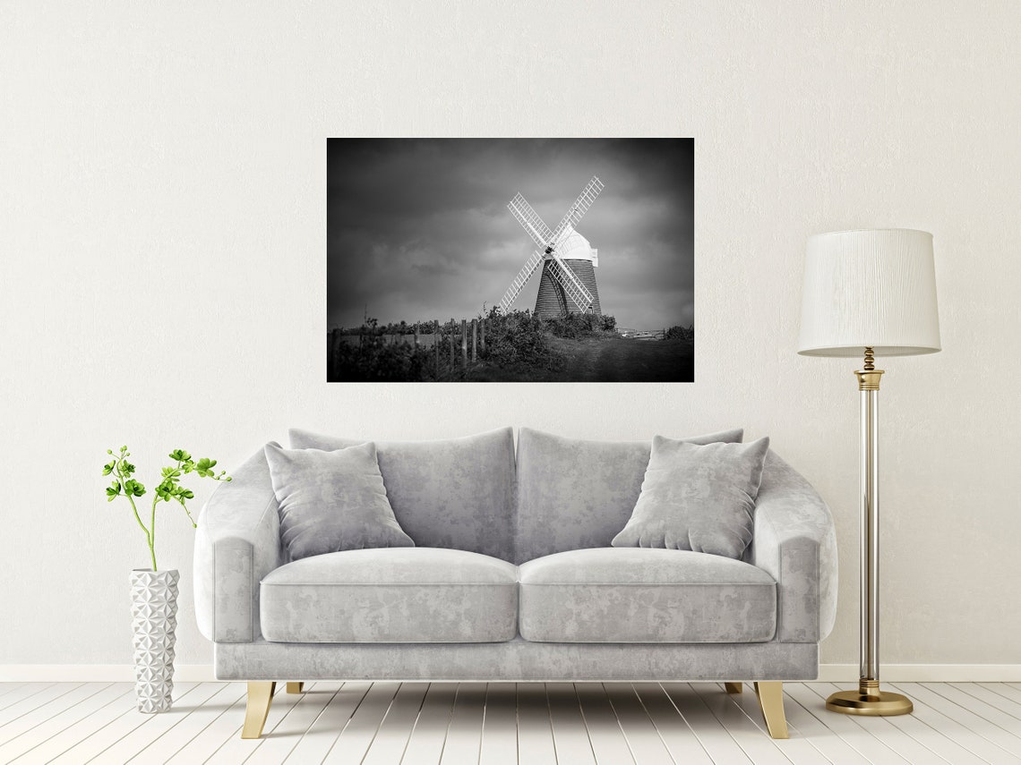 Halnaker Windmill West Sussex Black and White Storm Sky Poster - Image 2