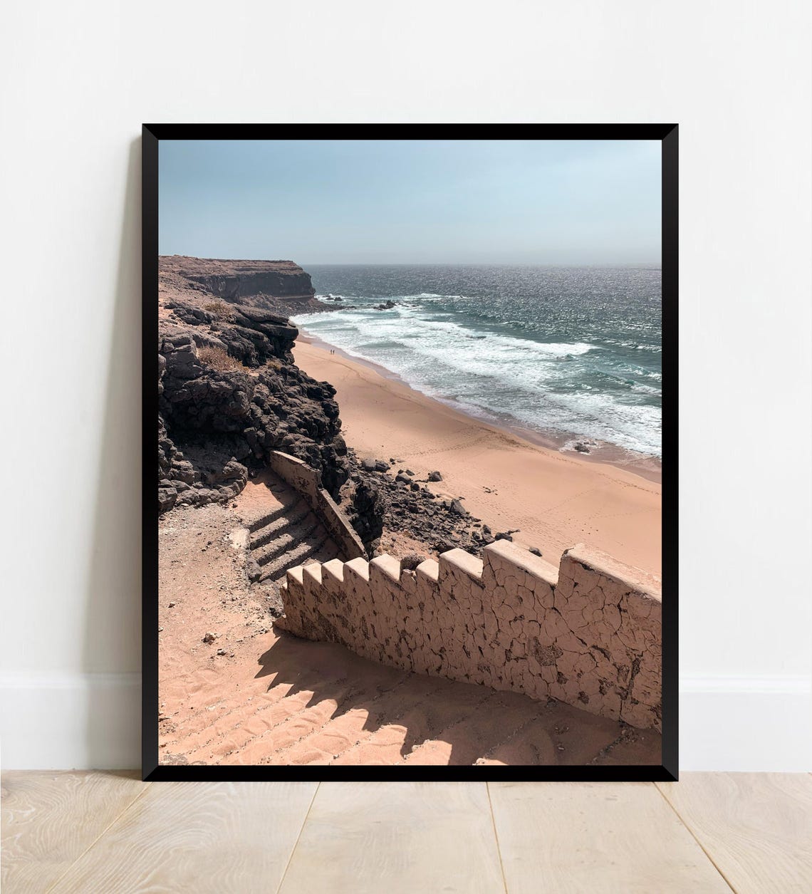 Rocky Volcanic Coastline Secluded Sandy Beach Ocean Waves Poster - Image 2
