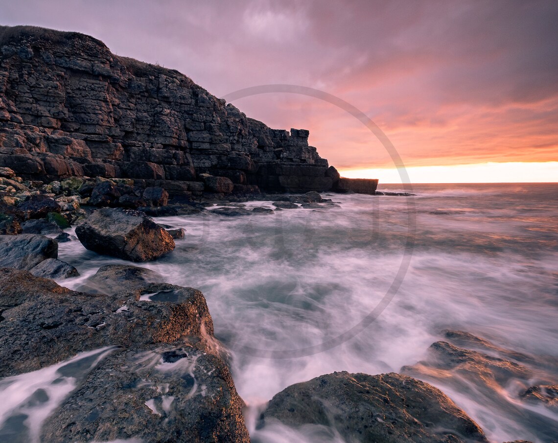 Winspit Rocky Limestone Shore At Sunset Purbeck Dorset Poster - Image 3