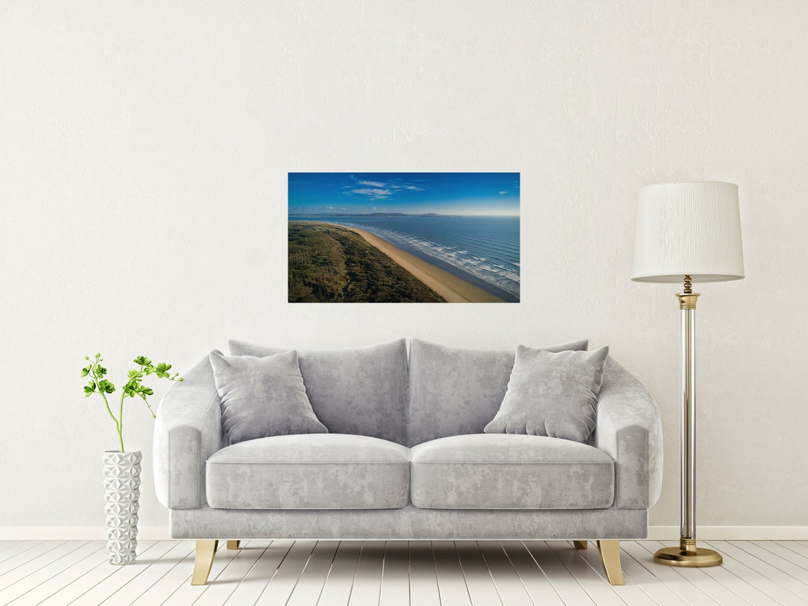 Carmarthen Bay Wales Aerial Long Beach Forest Surf Landscape Print - Image 2