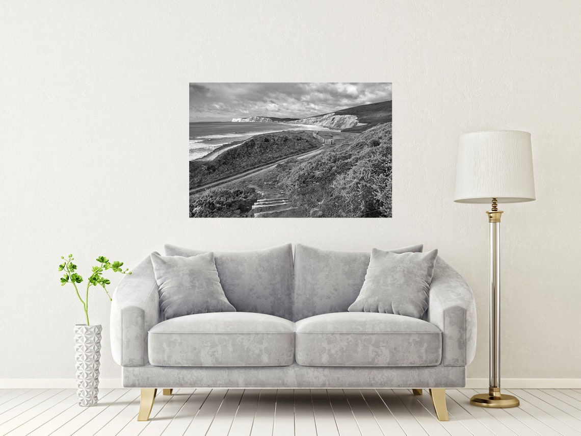 Compton Bay Isle Of Wight Black And White Chalk Cliffs Poster - Image 2