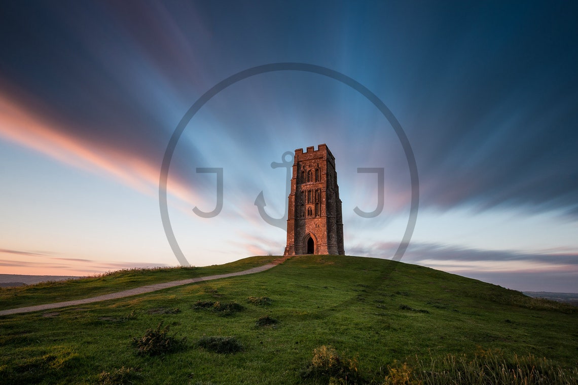 Glastonbury Tor Somerset Sunset Dramatic Sky Landscape Poster - Image 3