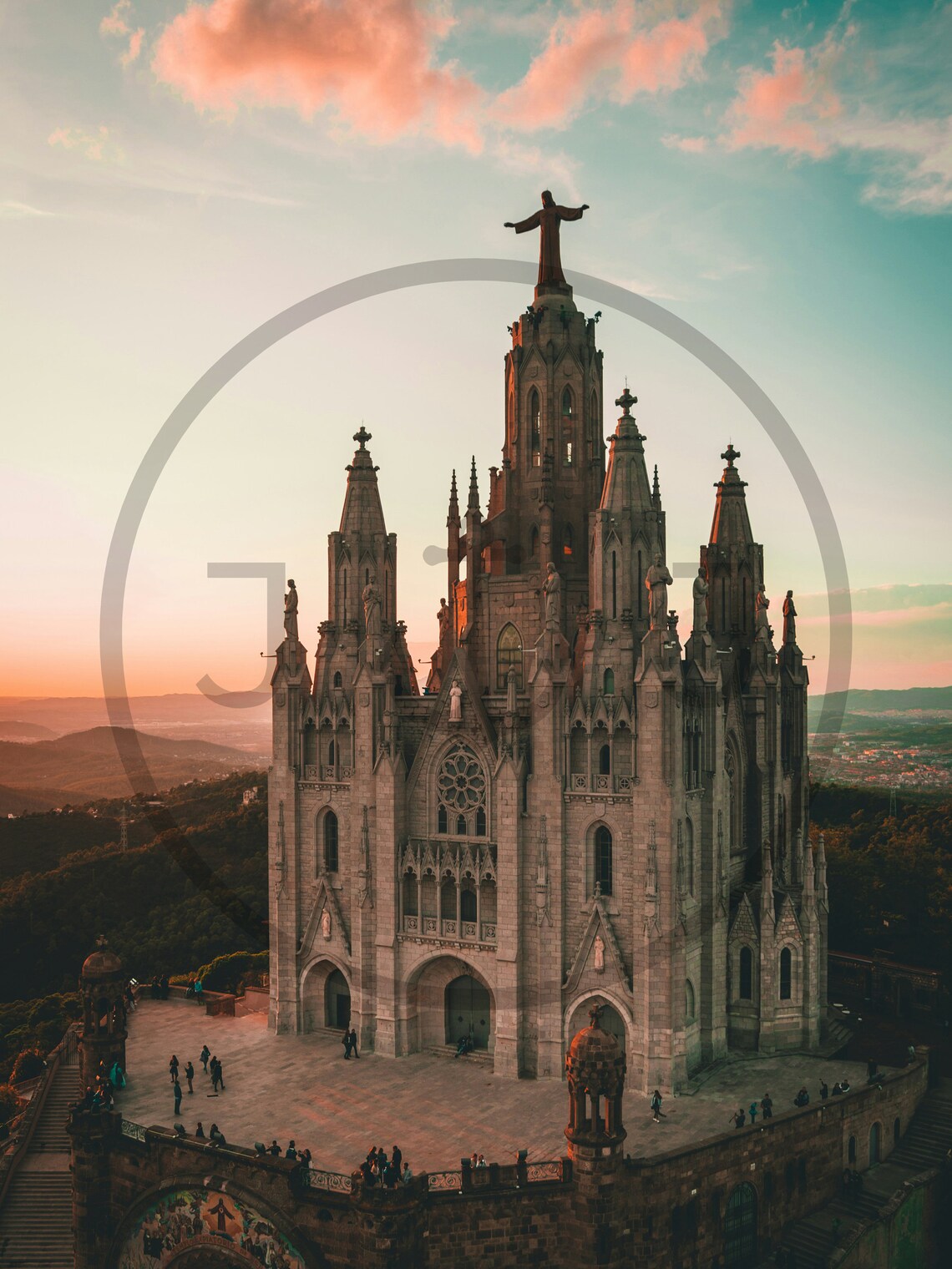 Barcelona Tibidabo Temple Sacred Heart Sunset Church Photo Poster - Image 3