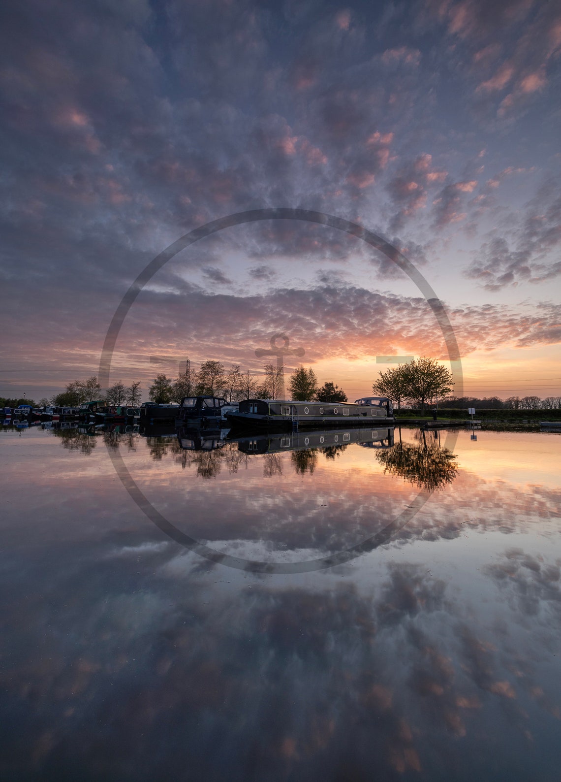 Norfolk Broads Sunset Canal Boats Still Water Reflection Poster - Image 3