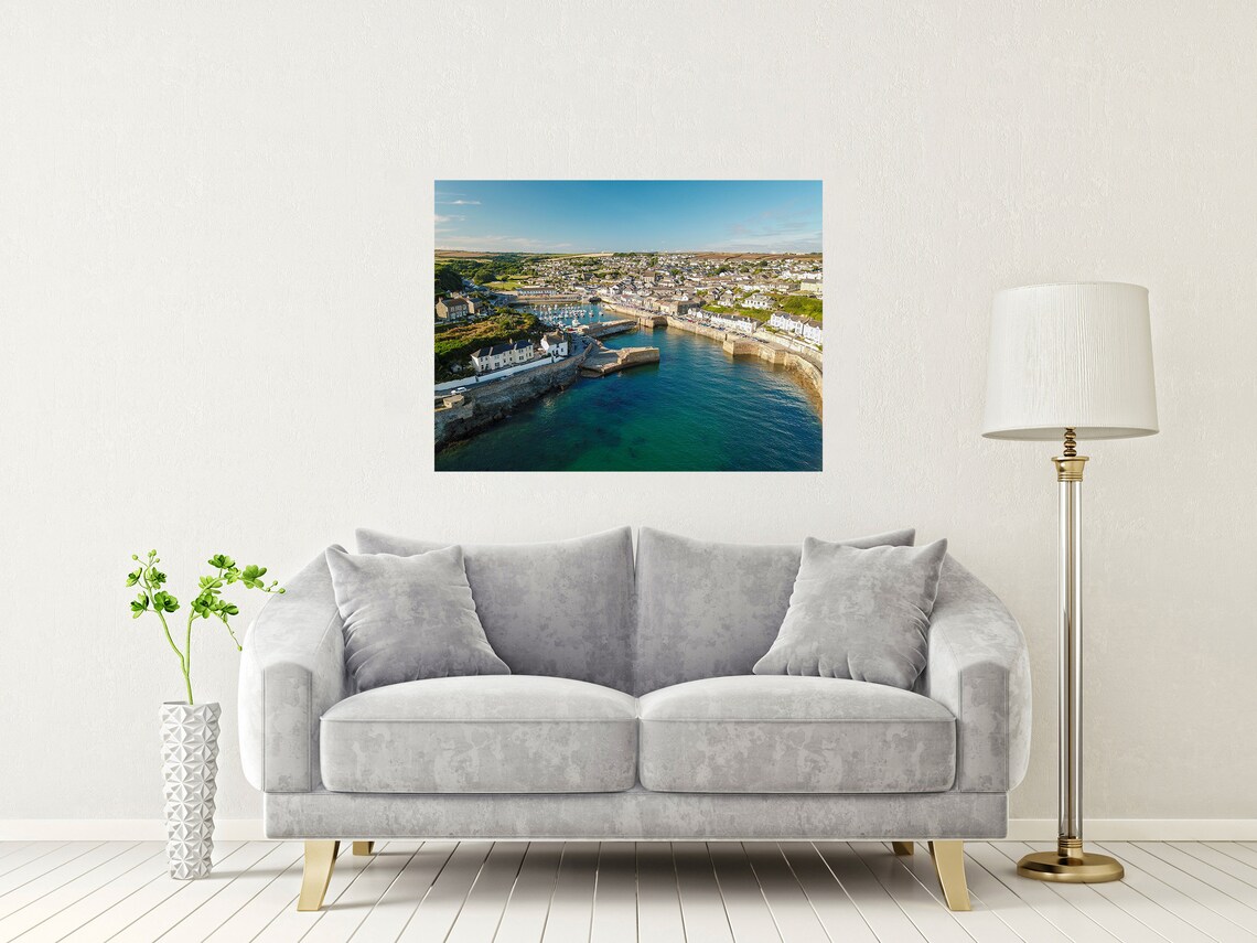 Porthleven Harbour Cornwall Fishing Boats Aerial View Poster - Image 2