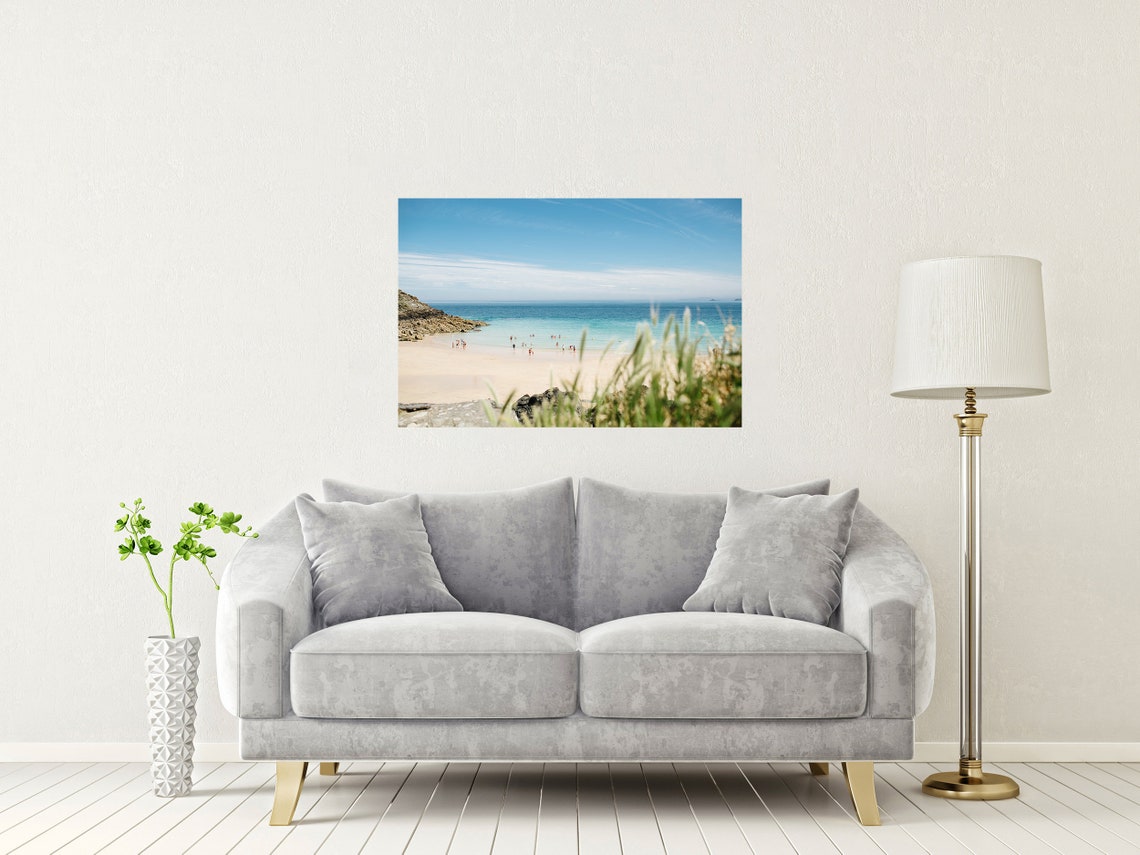 St Ives Cornwall Sandy Beach Swimmers Turquoise Water Poster - Image 2
