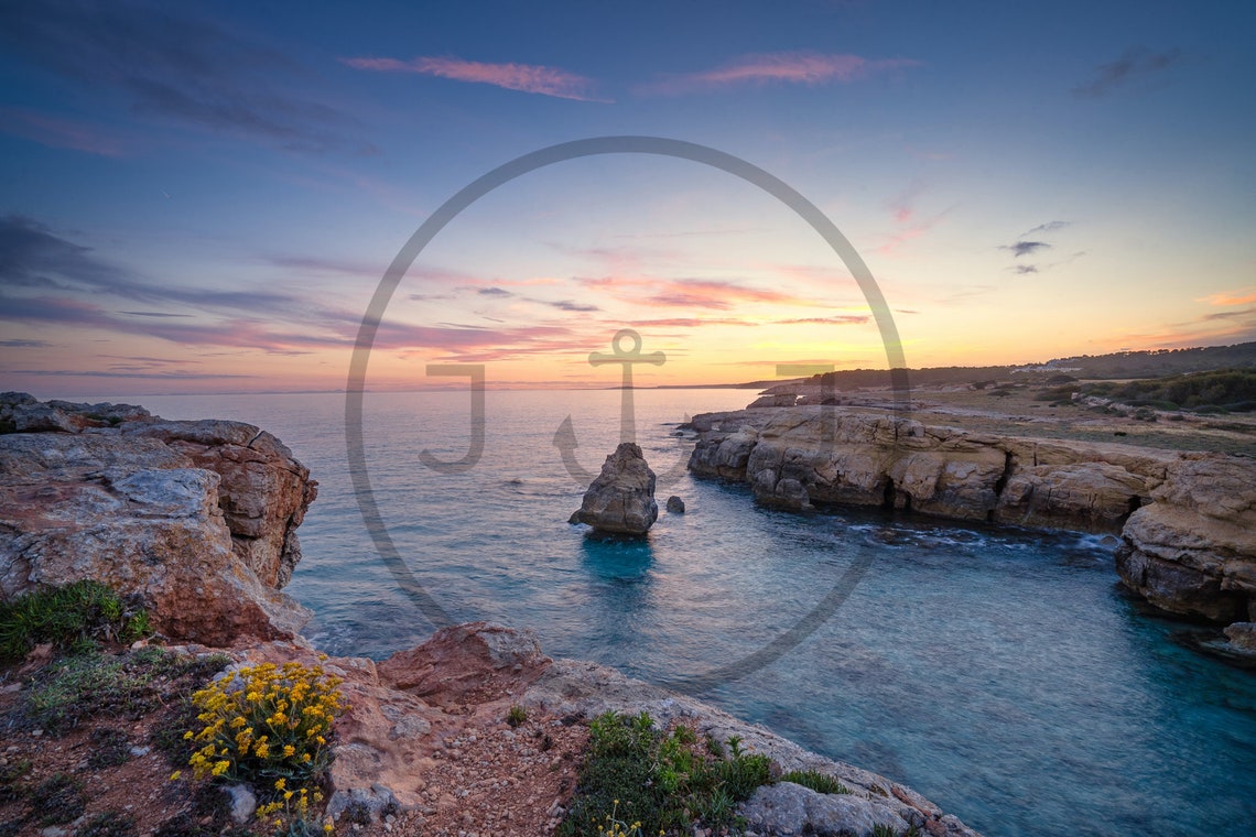 Minorca Sunset Seascape with Rocky Cliffs and Sea Stack Poster - Image 3