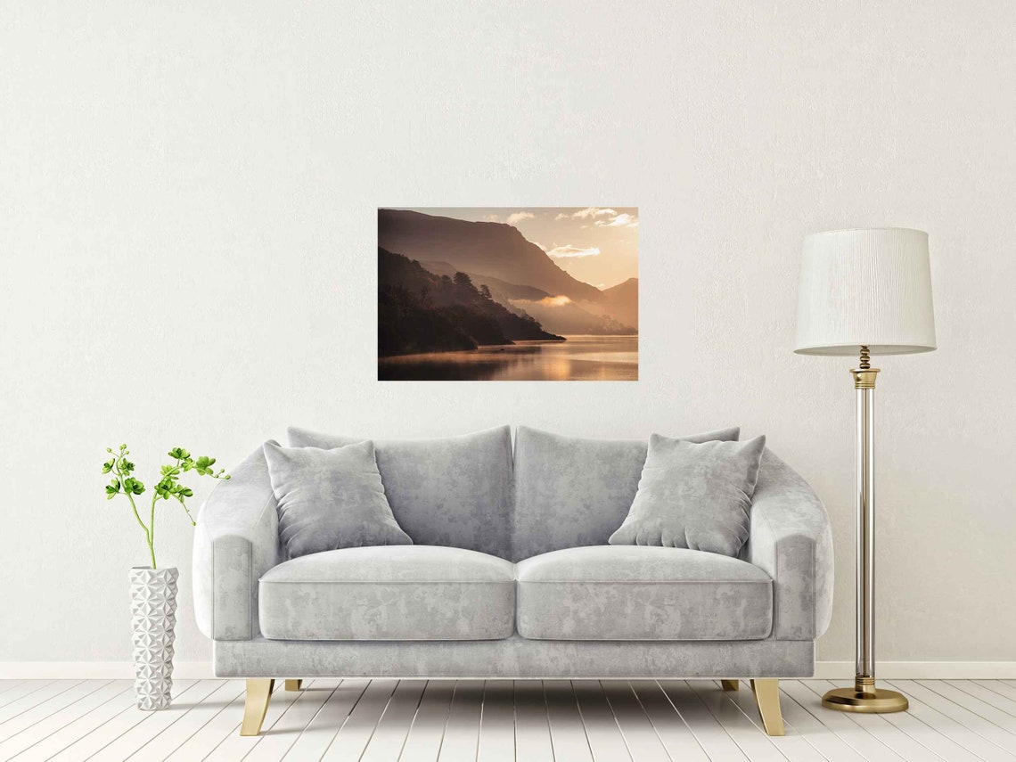 Llyn Padarn Snowdonia Wales Misty Sunrise Mountain Lake Poster - Image 2