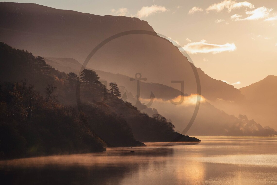 Llyn Padarn Snowdonia Wales Misty Sunrise Mountain Lake Poster - Image 3
