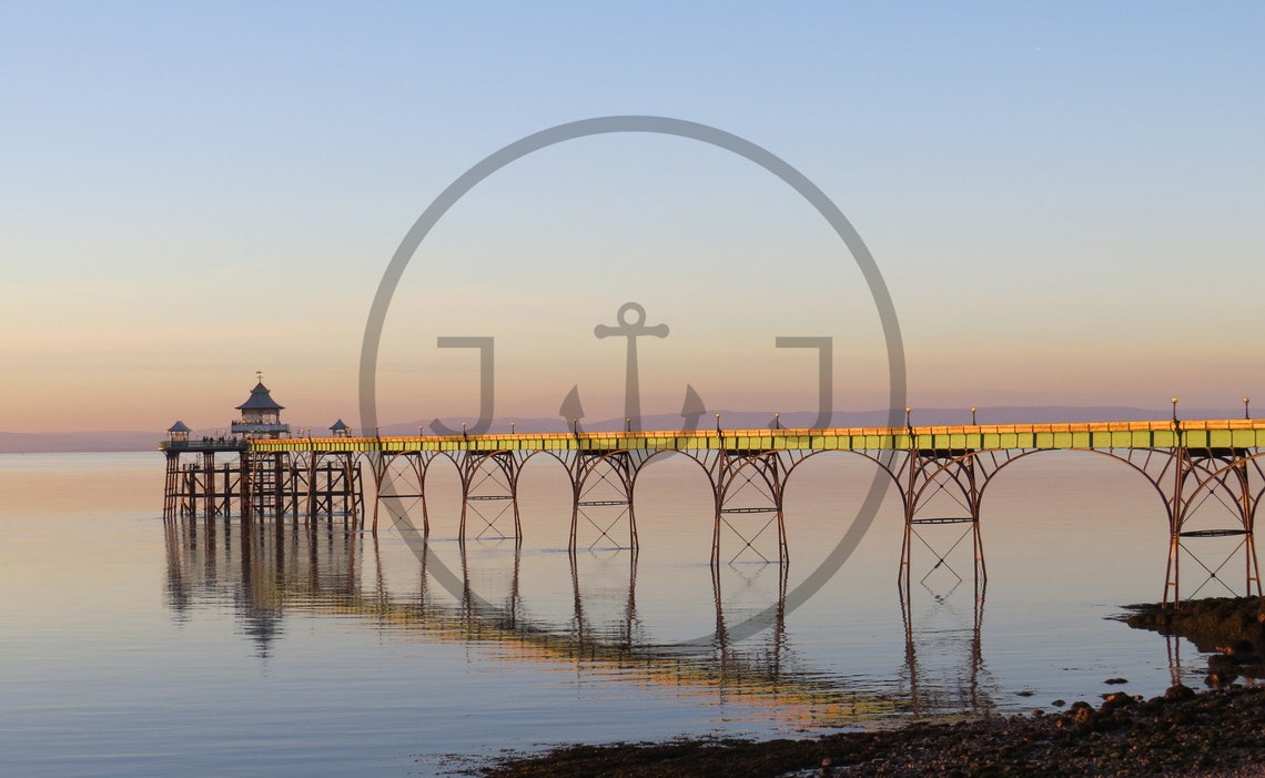 Clevedon Pier Somerset Sunset Reflection Severn Estuary Print - Image 3