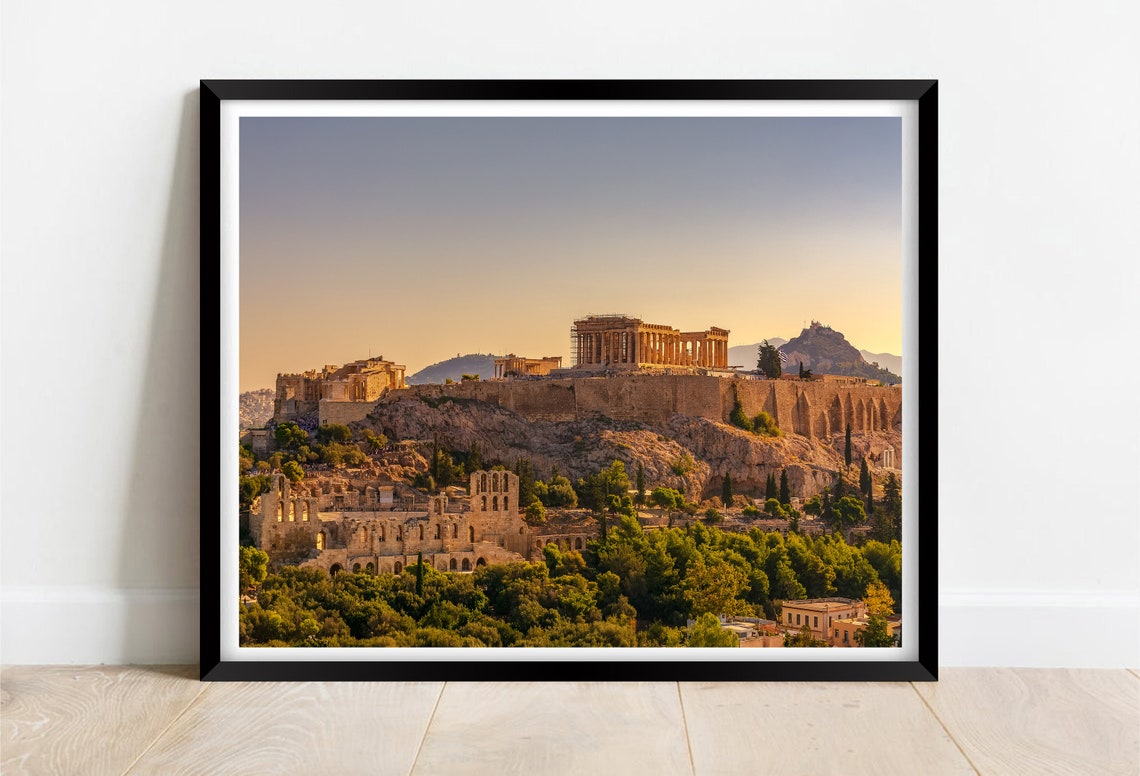 Athens Greece Acropolis Sunset Parthenon Golden Light Poster