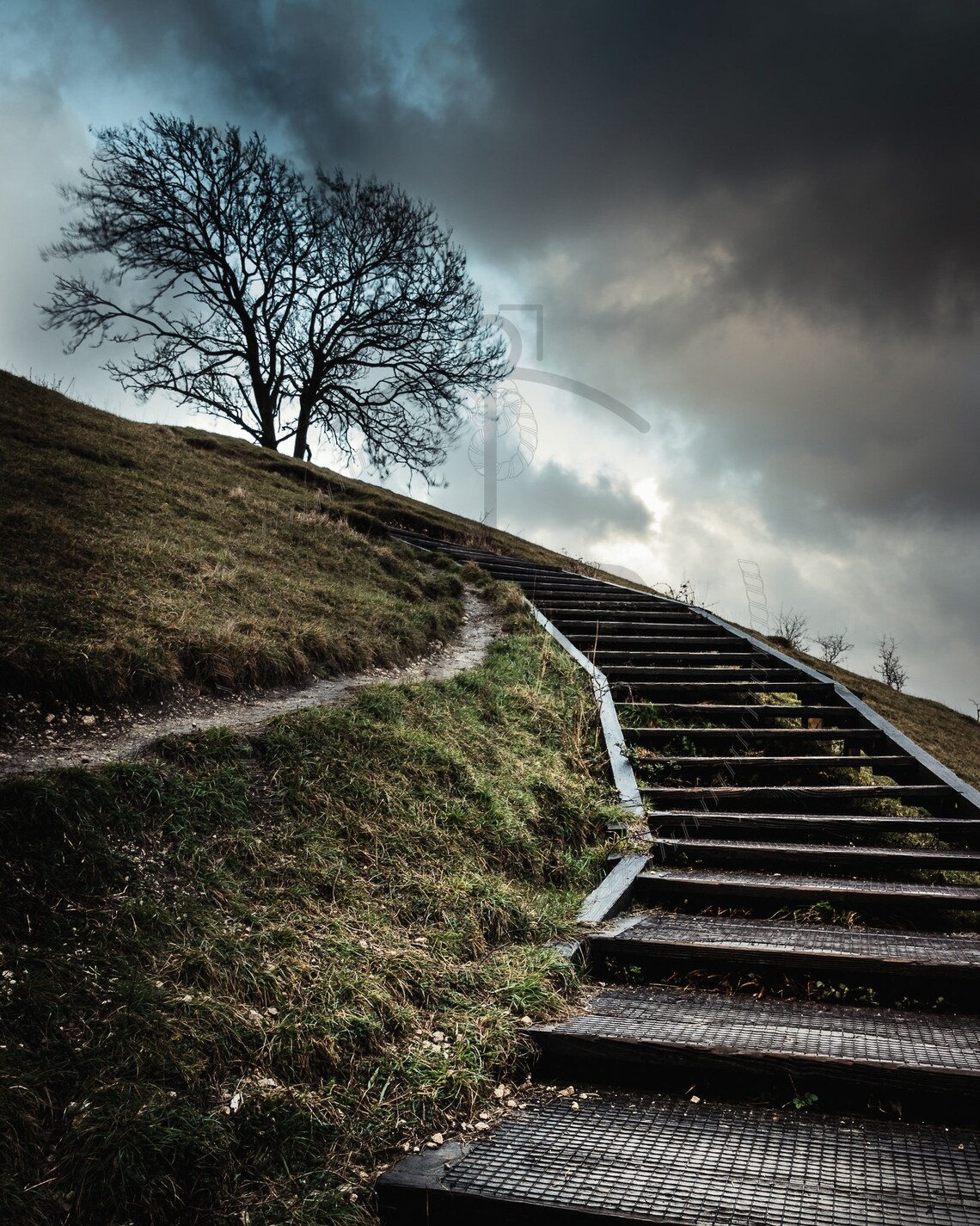 Saint Catherines Hill Winchester Steps Moody Sky Climb Poster - Image 3