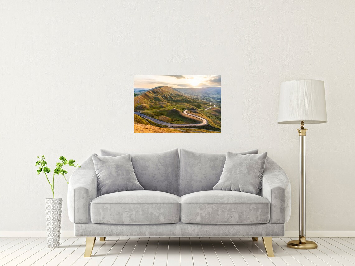 Peak District Winding Road Golden Hills Sunset Landscape Poster - Image 2