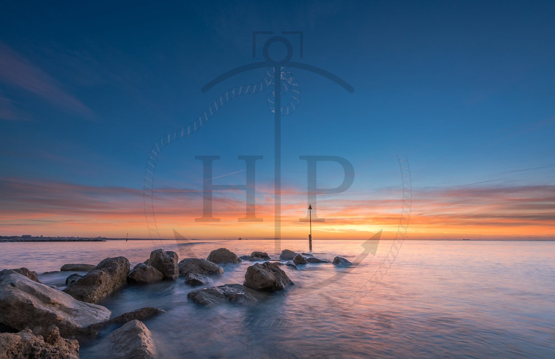 Sandbanks Poole Dorset Sunset Rocky Shore Long Exposure Poster - Image 3