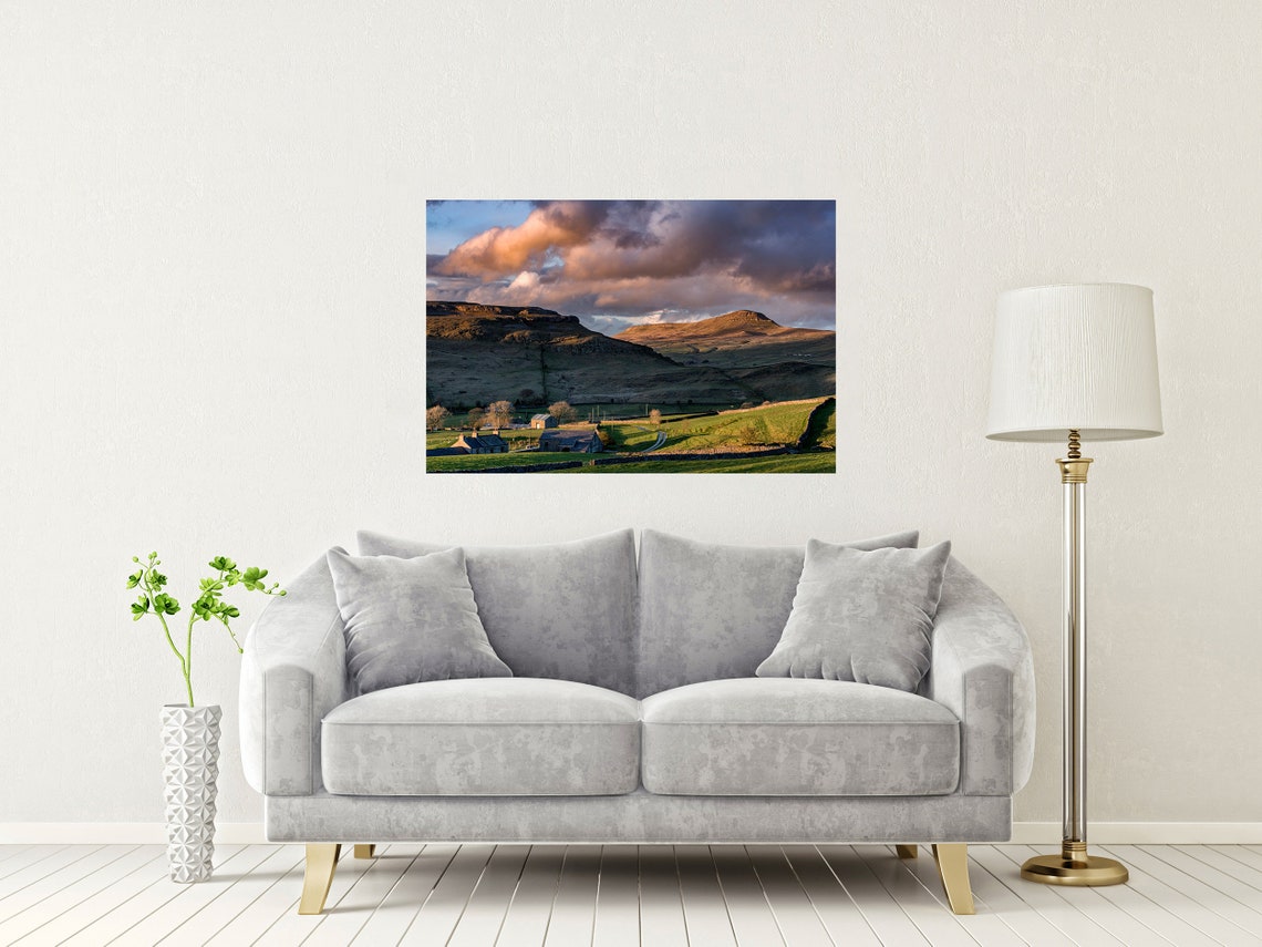Yorkshire Dales Sunset Limestone Hills Farmhouse Valley Poster - Image 2