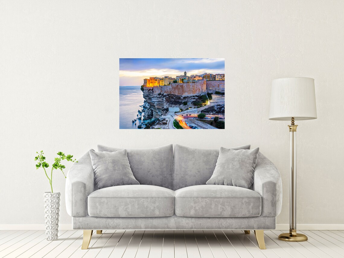 Bonifacio Corsica Clifftop Town at Dusk with Sea View Poster - Image 2