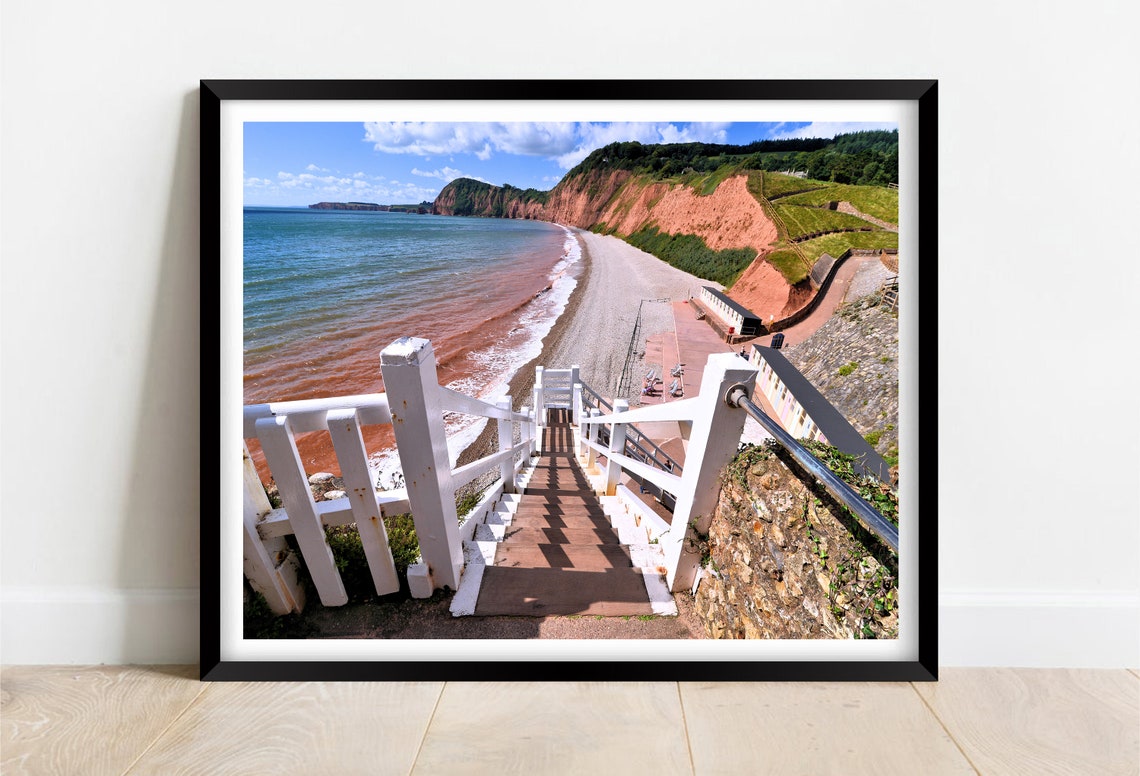 Jacobs Ladder Beach Sidmouth White Staircase And Red Cliffs Poster