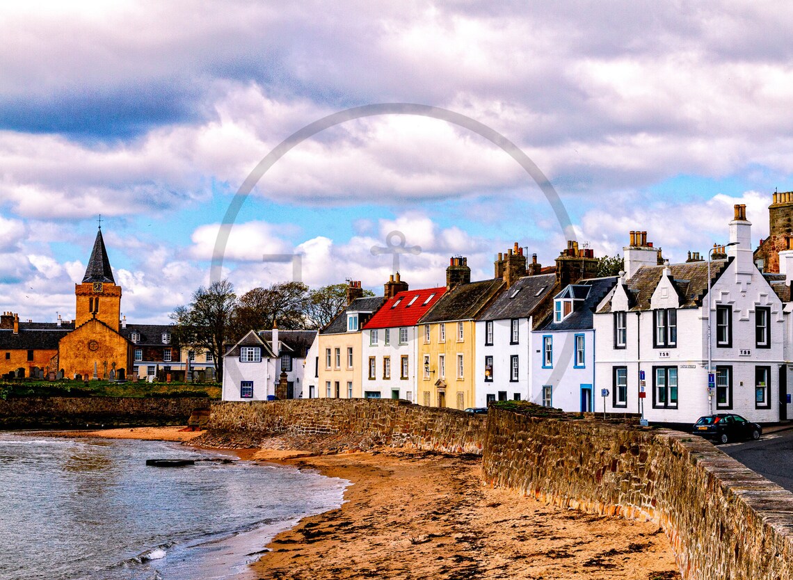 Anstruther Fife Scotland Colourful Harbour Cottages Beach Scene Poster - Image 3