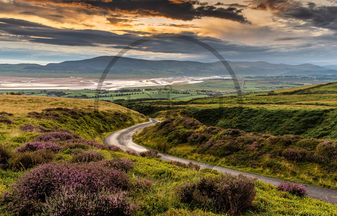 Duddon Estuary Sunset Over Heather Covered Fells Cumbria Poster - Image 3