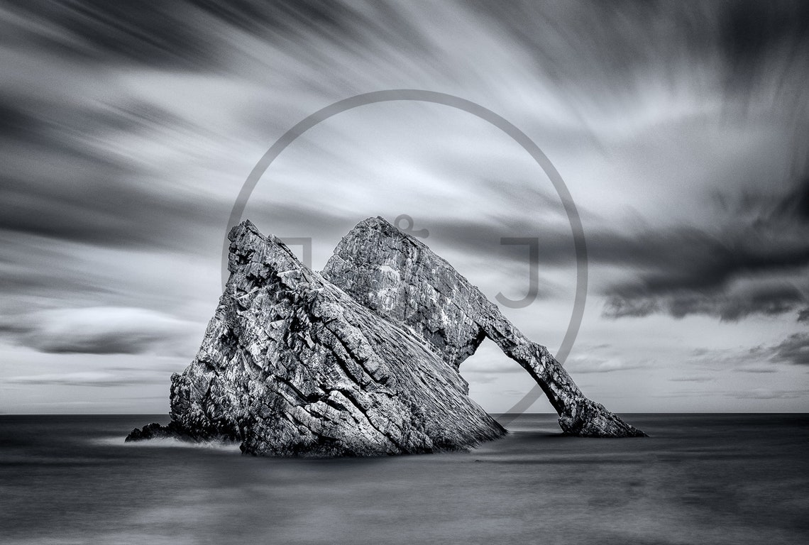 Bow Fiddle Rock Natural Sea Arch Long Exposure Black and White Poster - Image 3