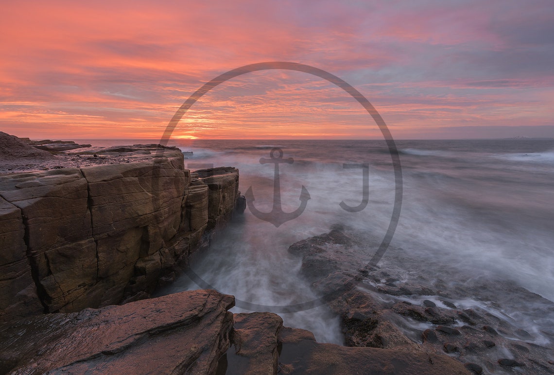 Newbiggin Beach Cumbria Sandstone Cliffs Sunset Seascape Print - Image 3