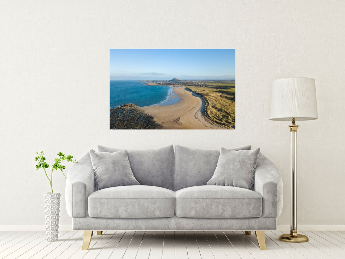Aerial View of a Curving Sandy Beach Sweeping Around a Bay Poster - Image 2