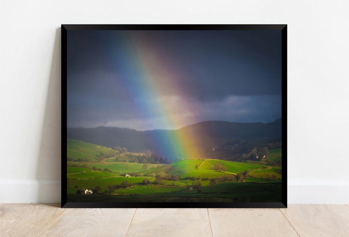 Rainbow Over Rolling Green Hills After Storm Countryside Poster - Image 2