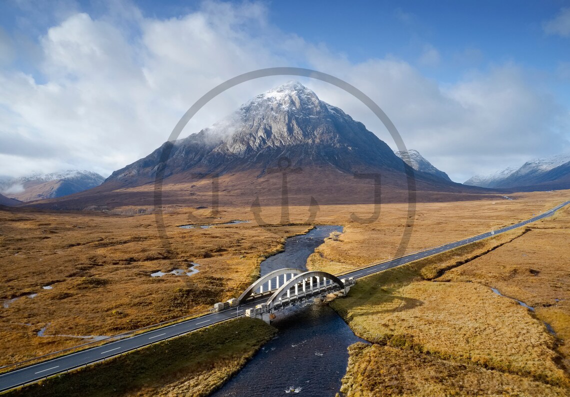 Buachaille Etive Mor Glencoe Aerial Of Road Bridge And Peak Poster - Image 3
