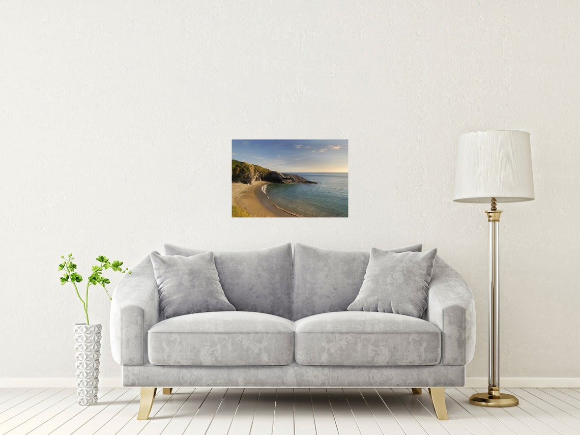 Lansallos Beach Cornwall Secluded Cove Rocky Headland Sunset Poster - Image 2