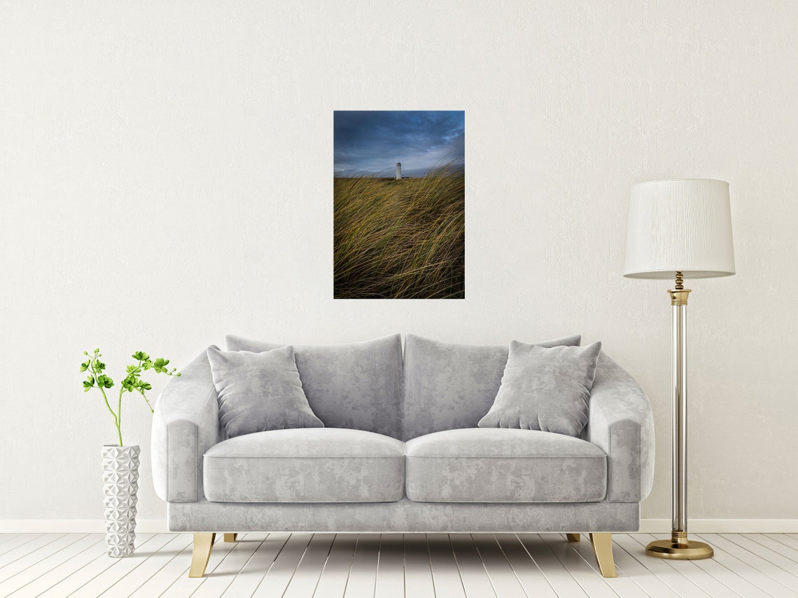 Walney Lighthouse Cumbria Stormy Dune Grass Coastal Mood Poster - Image 2