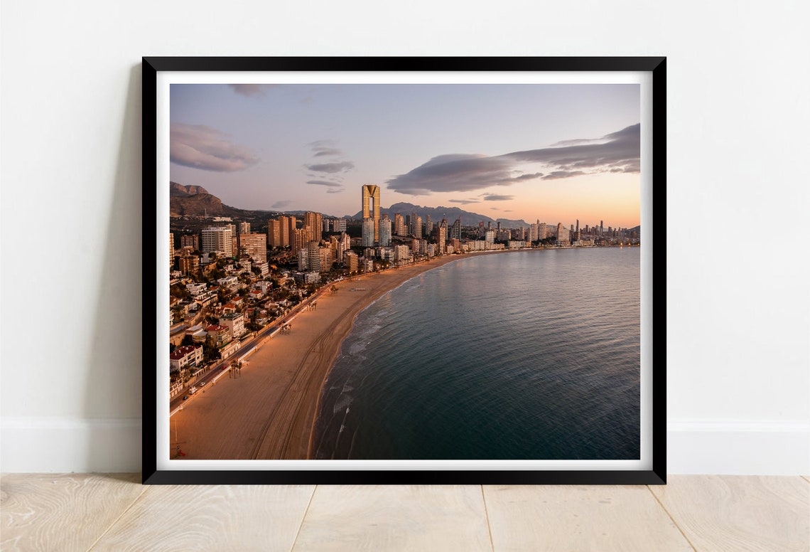 Benidorm Costa Blanca Beach Skyline Dusk Aerial Spain Poster