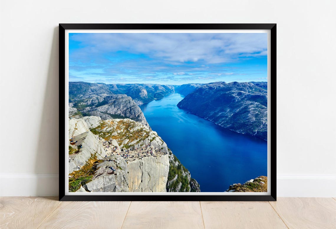 Preikestolen Cliff Over Deep Blue Fjord Norway Adventure Poster