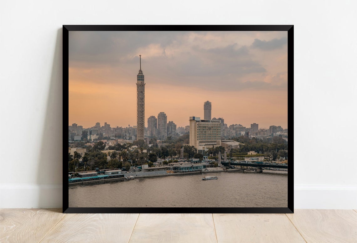 Cairo Egypt Sunset Cairo Tower Nile River Skyline Photo Poster - Image 2