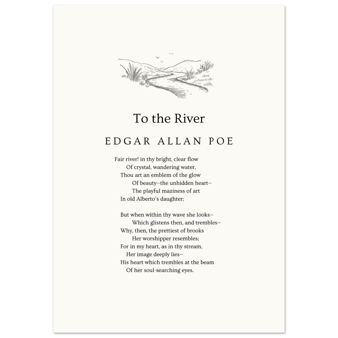 Edgar Allan Poe To the River Poem Landscape Minimalist Poster