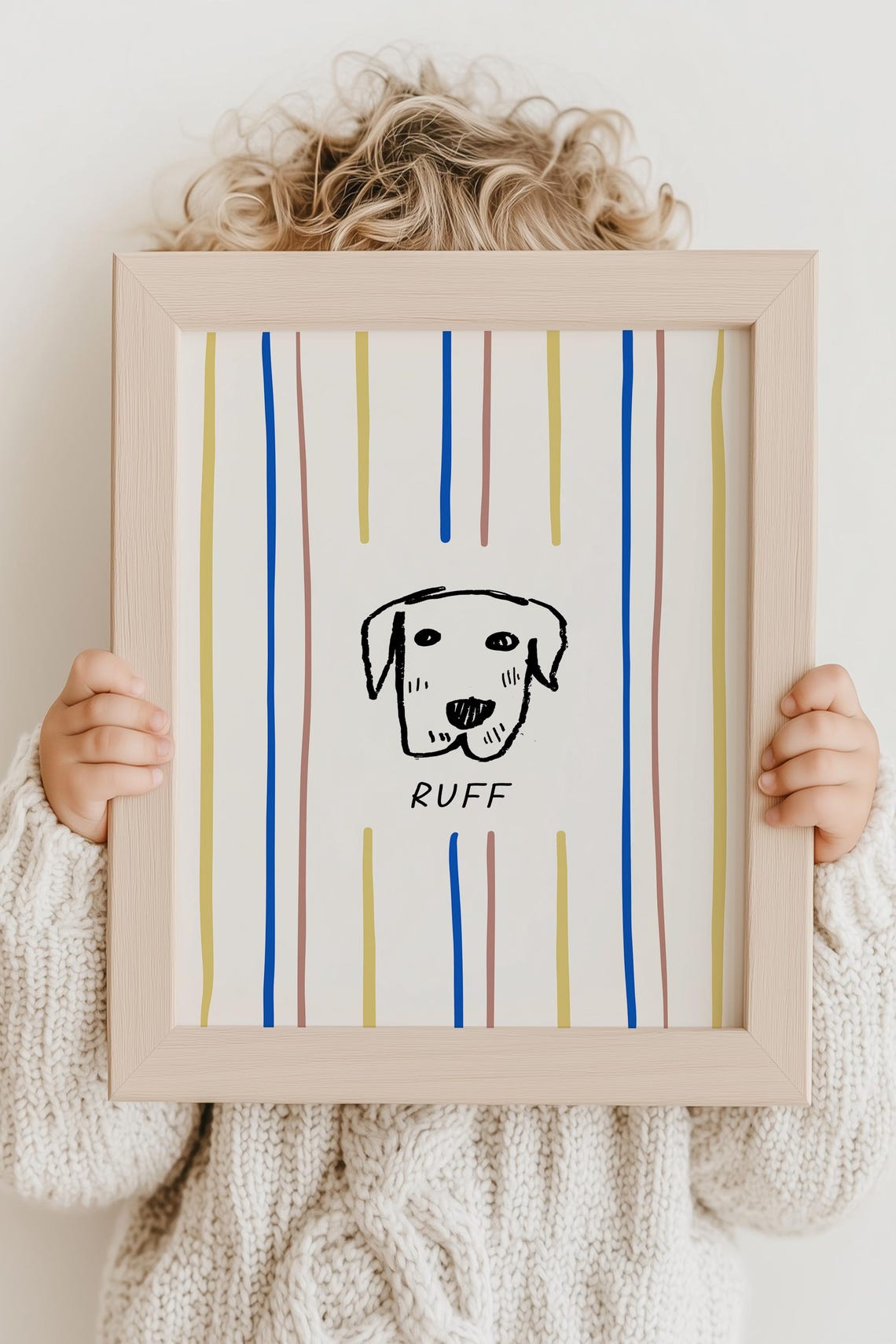 Ruff Doodle Puppy Face On Colorful Stripes Kids Room Art Poster