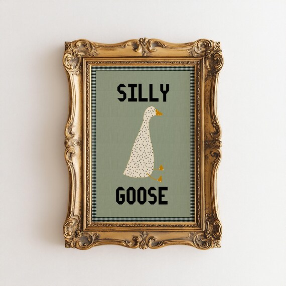 Silly Goose Spotted Illustration Green Nursery Animal Poster