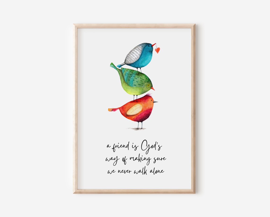 Sisters in Christ Watercolor Folk Art Birds Art Print