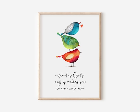 Sisters in Christ Watercolor Folk Art Birds Art Print