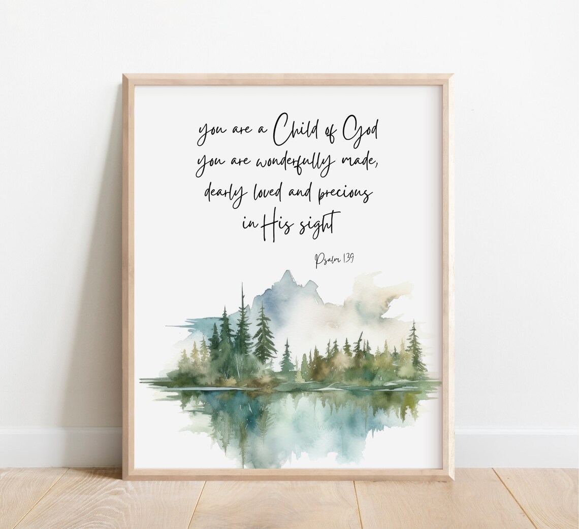 Psalm 139 Bible Verse Watercolor Mountain Art Print