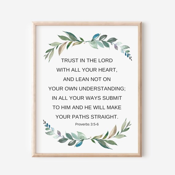 Proverbs 3:5-6 Trust In The Lord Scripture Botanical Verse Faith Poster