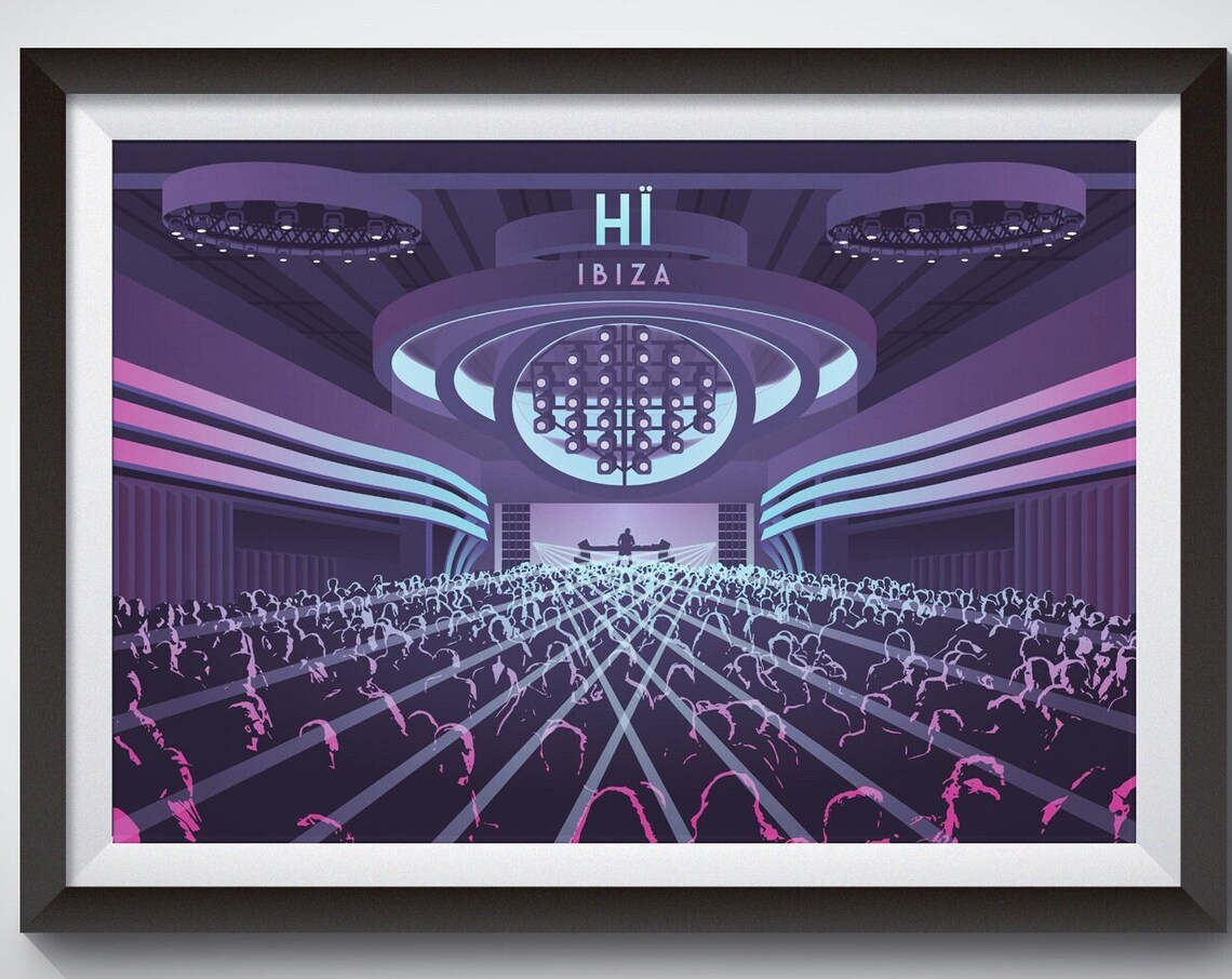 Ibiza Nightclub Travel Poster, Vintage Dance Music Club